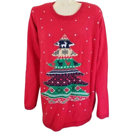 Holiday Time Christmas Sweater Tree snowflakes reindeer graphic 2X - Picture 1 of 6